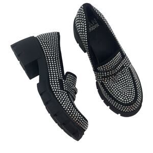 Madden NYC Rhinestone Lug Sole Penny Loafers Black Women Size 8